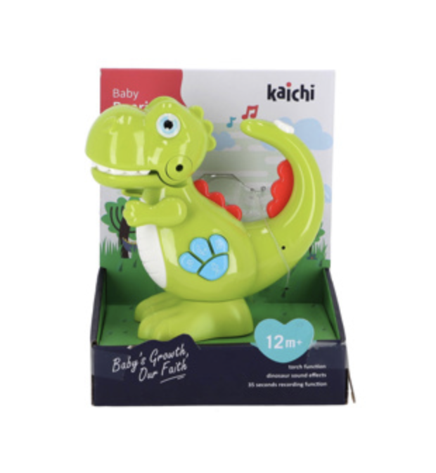 Baby dino flashlight met muziek. Schattige speelgoed dinosaurus met verschillende leuke geluidseffecten. Met veel verschillende