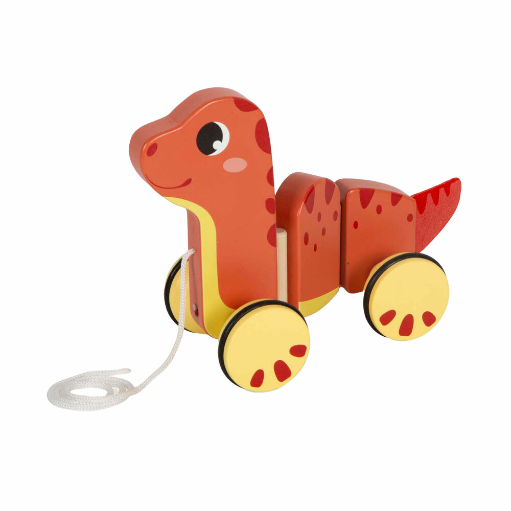 Houten trekfiguur Brontosaurus
