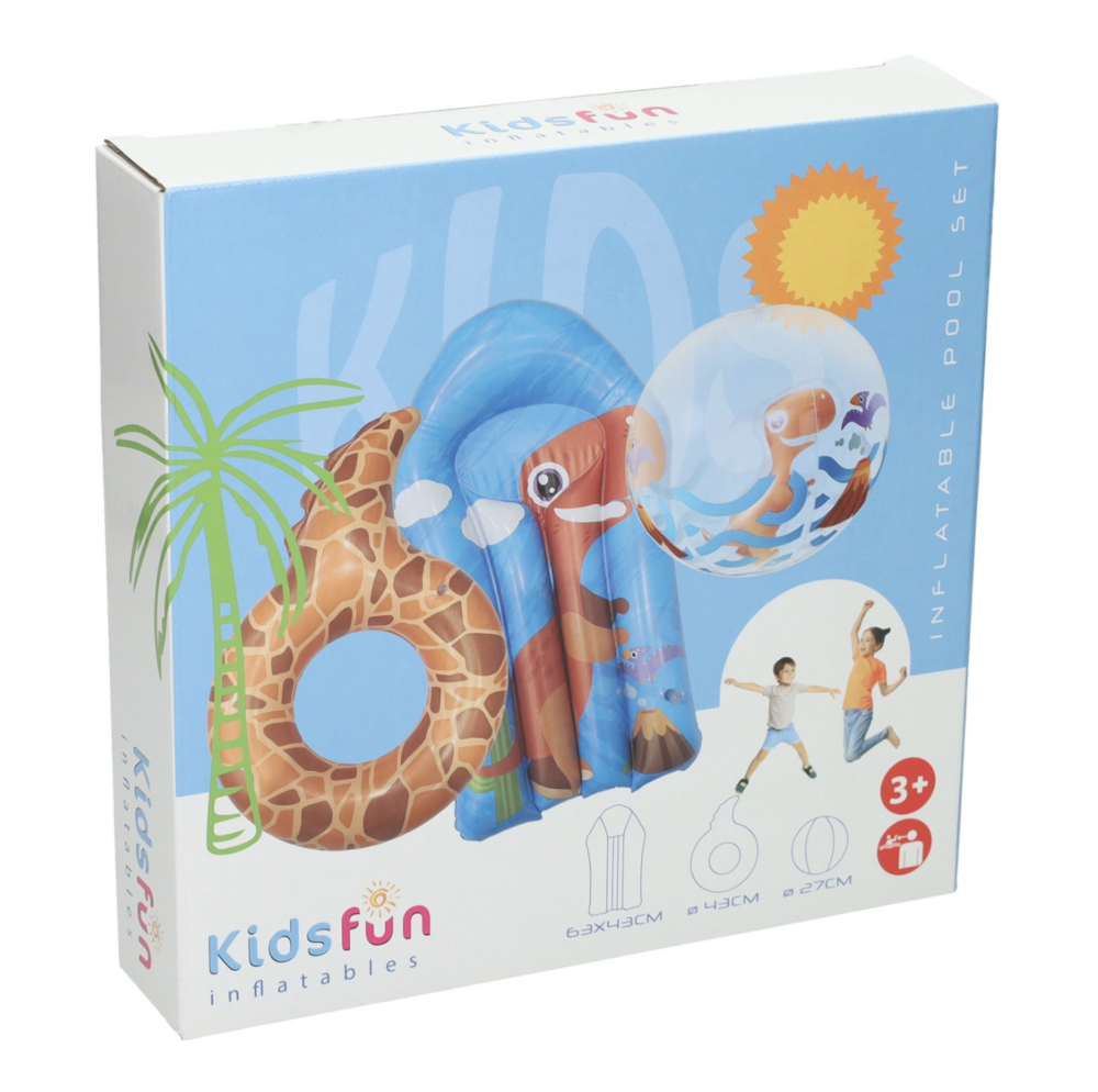 Deze vrolijke zwembad speelset met dino design zorgt voor volop waterpret tijdens zonnige dagen. De set bestaat uit een strandb