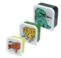 drie verschillende dino lunch boxen