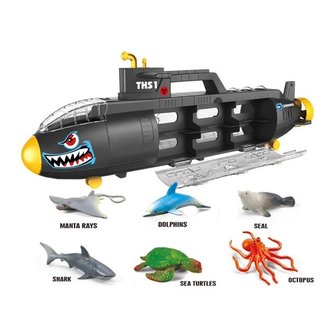 Onderzee&euml;r speelgoed haai autodrager - 12 dieren uit de zee