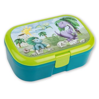 Lunchbox/broodtrommel - Schattige dino&#039;s - groen/blauw/turquoise 