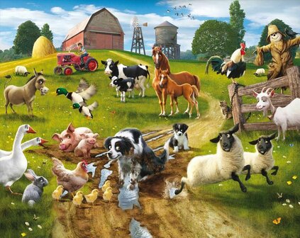 Boerderijdieren - dieren - Boerderijkamer - Posterbehang &ndash; Kinderbehang - XXL (305 x 244 cm) &ndash; 6 Panelen