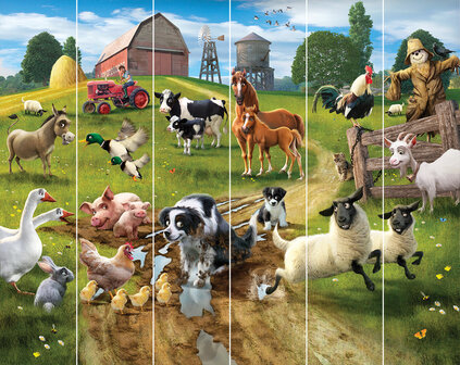Boerderijdieren - dieren - Boerderijkamer - Posterbehang &ndash; Kinderbehang - XXL (305 x 244 cm) &ndash; 6 Panelen