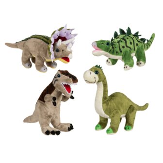 Dinosaurus Pluch Knuffels- Brontosaurus- T-rex - Triceratops - Stegosaurus (4x) - circa 30 cm
