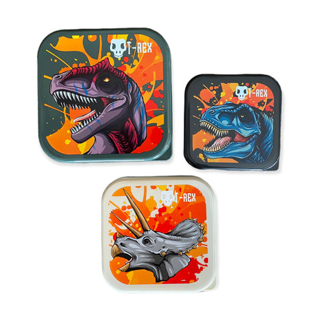 Dinosaurus T-rex lunchboxset (3x) - verschillende kleuren
