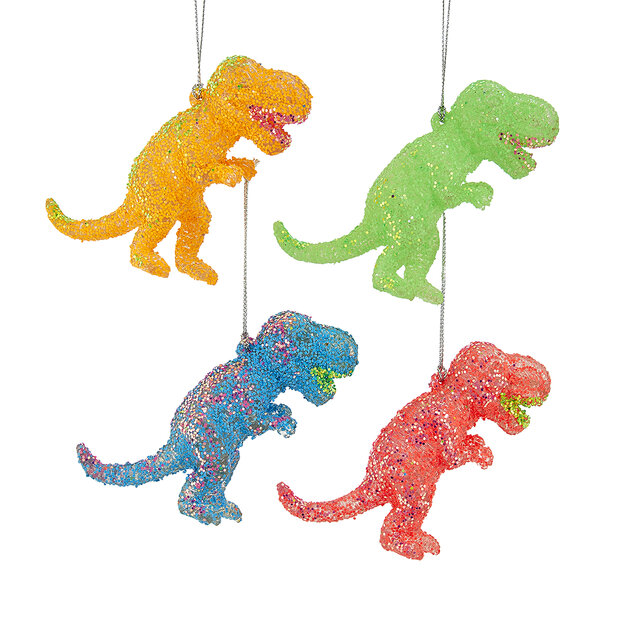 Dino kerstbal kleurrijk glow in the dark