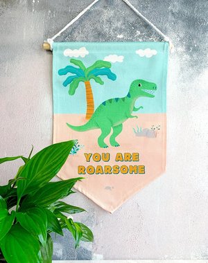 Dinosaurus vlag/banner - 33 x 22 cm