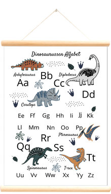 Schoolplaat dinosaurussen alfabet wit (50 x 70 cm) - Little & Pure