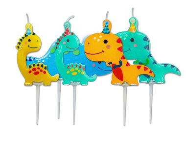(5x) Dinosaurus kaarsjes met feestmuts