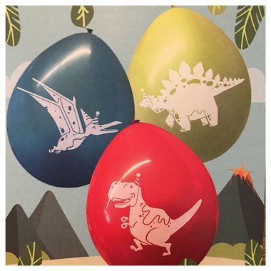 Ballonnen Dinosaurus (6x) (blauw-rood-groen)