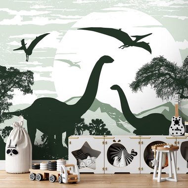 Brontosaurus Posterbehang - groen - VLIESBEHANG (368x254cm) - Levering binnen 4-6 (werkdagen)