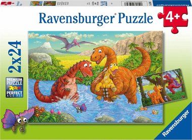 2 x 24 stukjes - spelende dino's -  puzzel