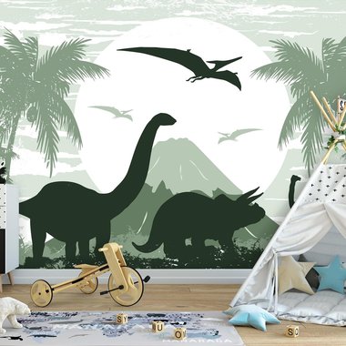 Dinosaurus Posterbehang - groen - VLIESBEHANG (368x254cm) - Levering binnen 3-5 dagen