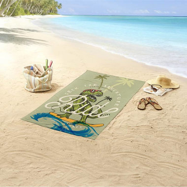 Handdoek - Badlaken Surf Dinosaurus - Velours - (75 x 150 cm)