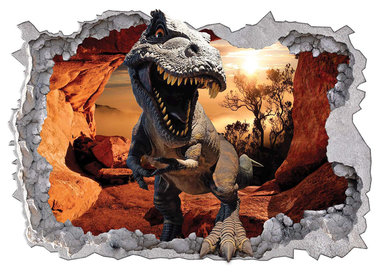 Muursticker Dinosaurus - T-rex in de grot (rood) - (85 x 60cm)