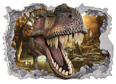 Muursticker Dinosaurus - T-rex in de beek (85 x 60cm)
