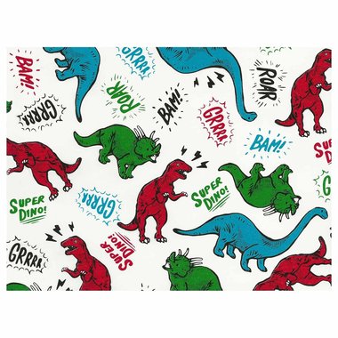 Dinosaurus inpakpapier - Wit - (3 mtr x 50 cm)