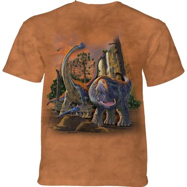 T-shirt Curious Dinosaurus - bruin/oranje