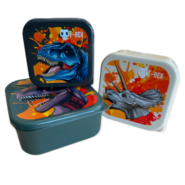 Dinosaurus T-rex lunchboxset (3x) - verschillende kleuren - strap