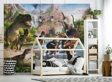 Walltastic – Dinosaurus Posterbehang – Kinderbehang - XXL (305 x 244 cm) – 6 Panelen