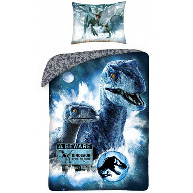 Jurassic World Dekbedovertrek - Beware - blauw - 140 x 200 cm