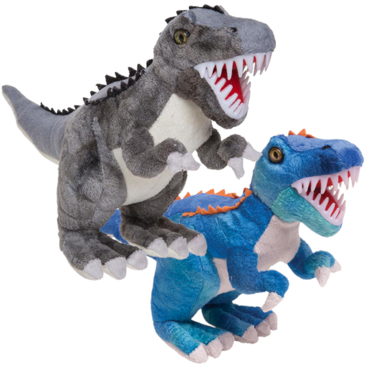 T-rex knuffels (2x) - blauw & grijs - lengte 30 cm