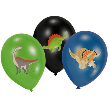 Ballonnen Dinosaurus (6x) (zwart-groen-blauw)